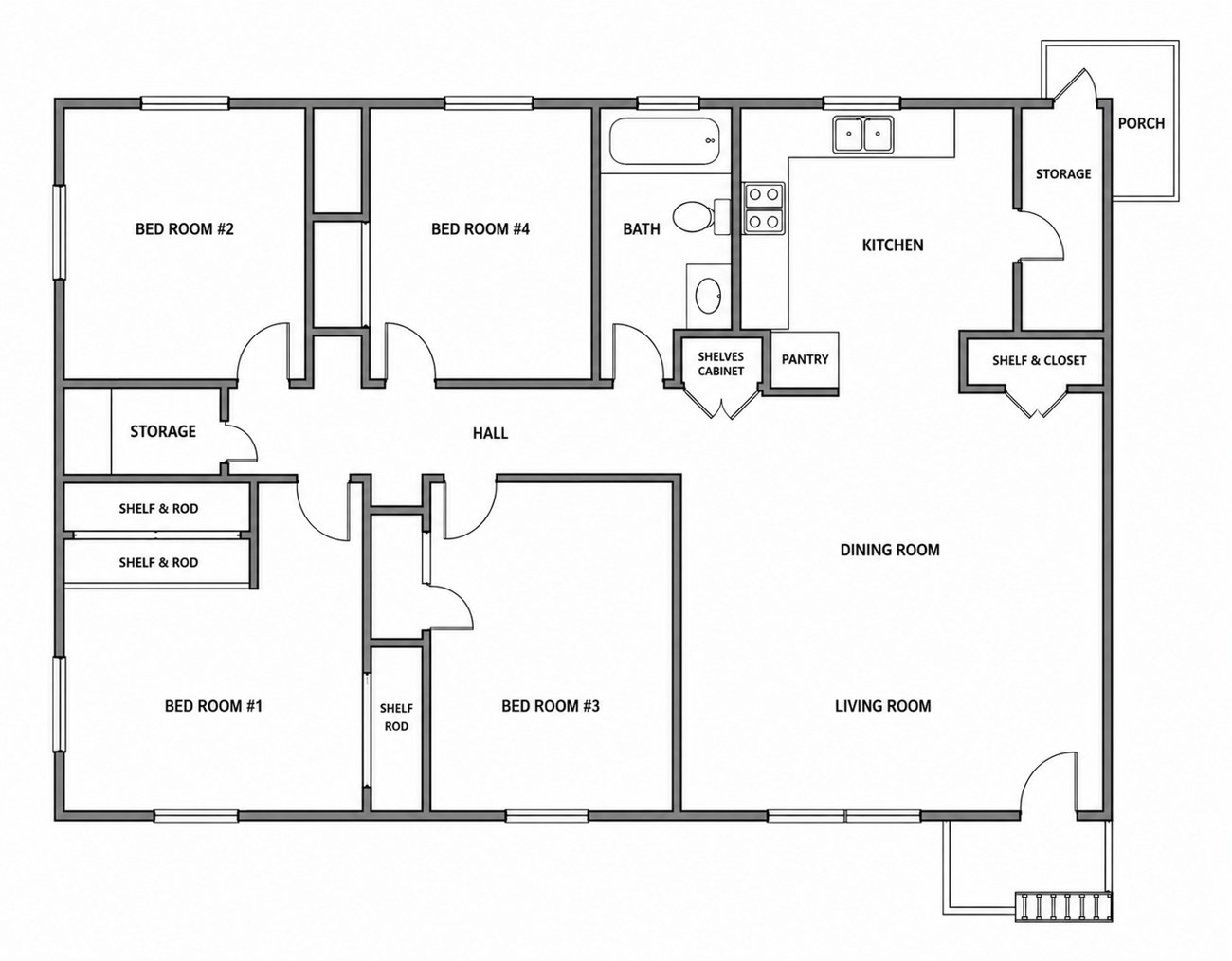 4 bedroom 1 bath floor plan — 713 and 715 South 10th Street, Waco, TX